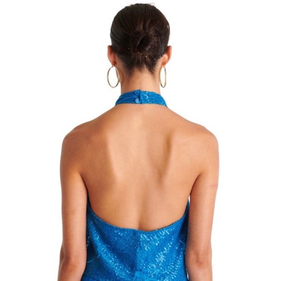 NEW RONNY KOBO BLUE SEQUIN EMBELLISHED HALTER TOP - Picture 6 of 8